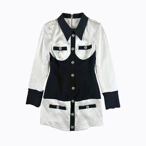 BxW Contrast Satin Sheath Dress SzS Accent Buttons Old Money Office Siren Preppy